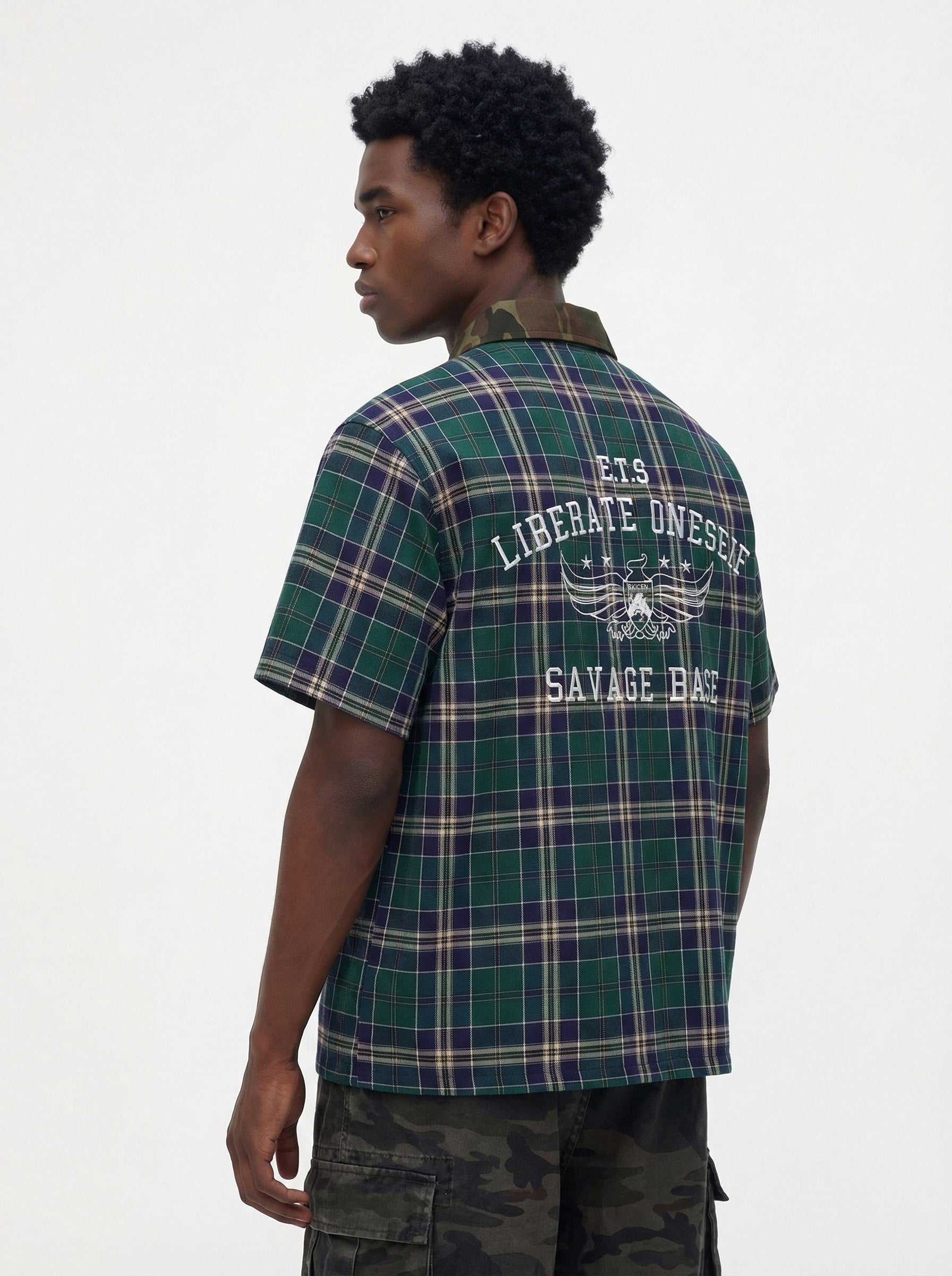 Omirad Savage Base Plaid Shirt | Camo Collar Street Style
