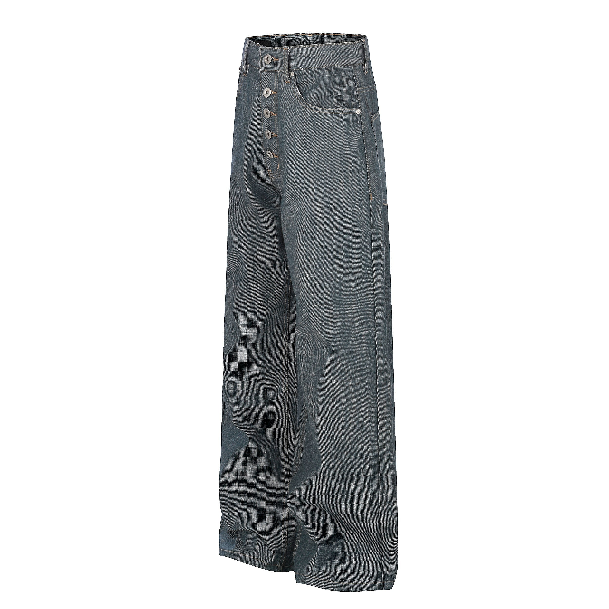 Wide Leg Button-Fly Jeans in Washed Grey Denim | Omirad