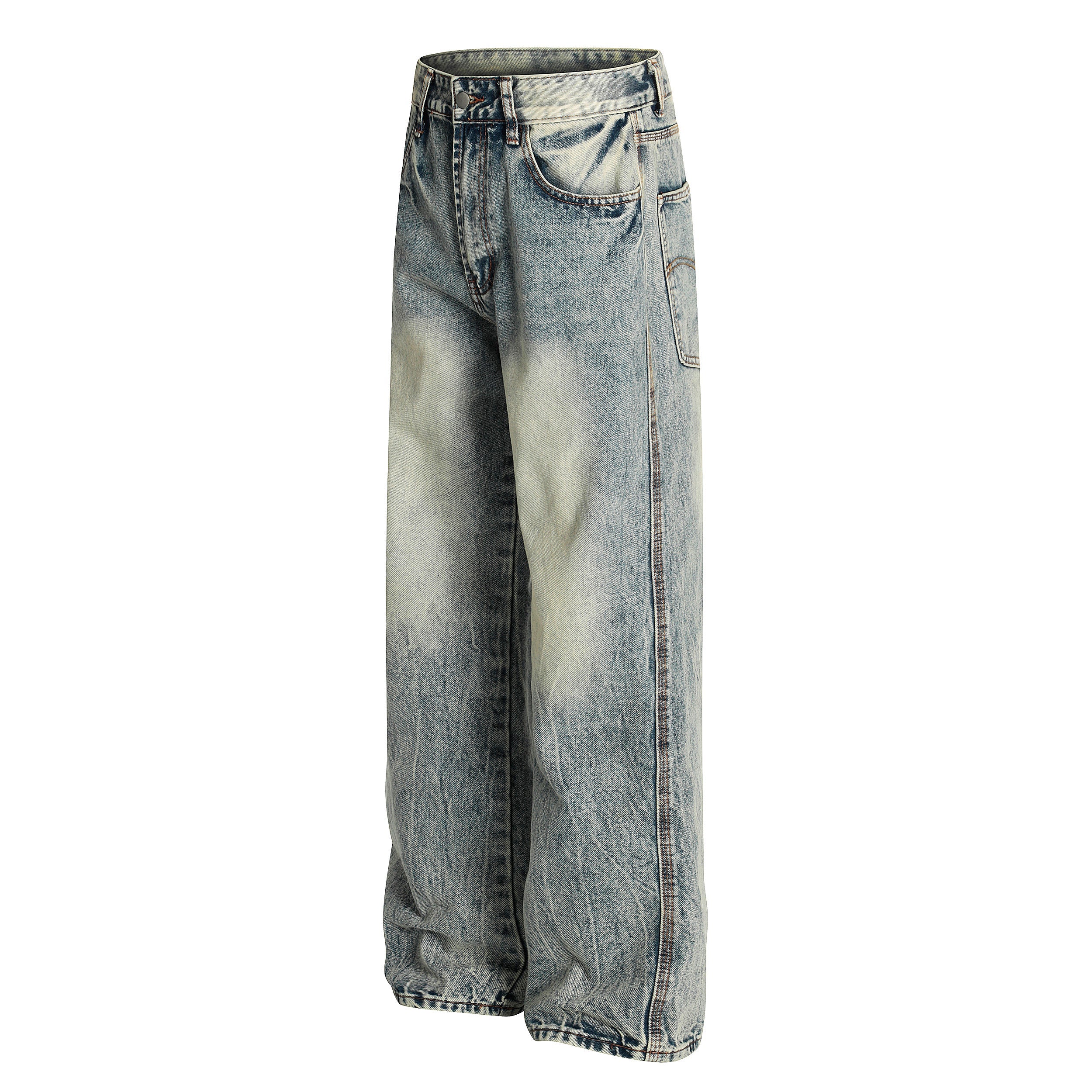 Omirad Vintage Wash Wide-Leg Jeans | Distressed Streetwear Denim