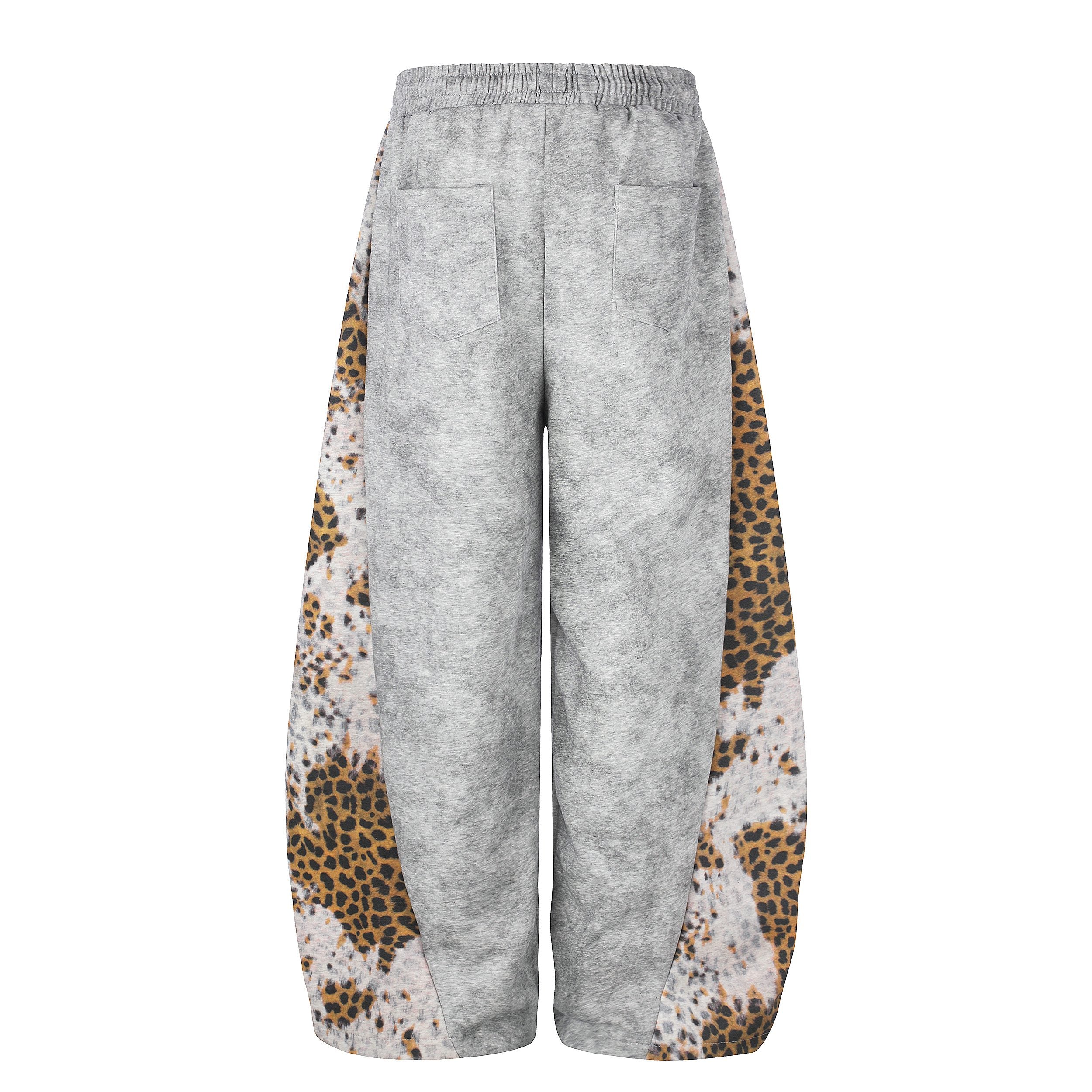 Leopard Panel Wide-Leg Sweatpants | Y2K Rhinestone Logo