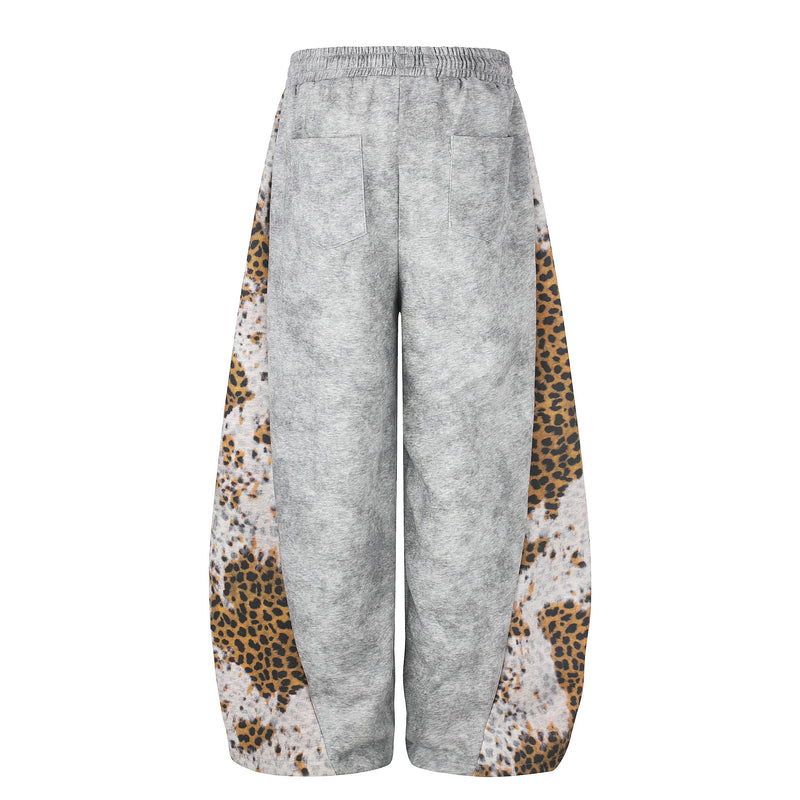 Leopard Panel Wide-Leg Sweatpants | Y2K Rhinestone Logo