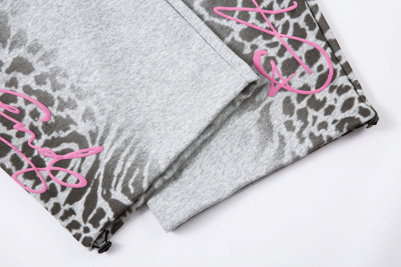 Omirad Leopard Gradient Sweatpants | Grey & Pink Graffiti
