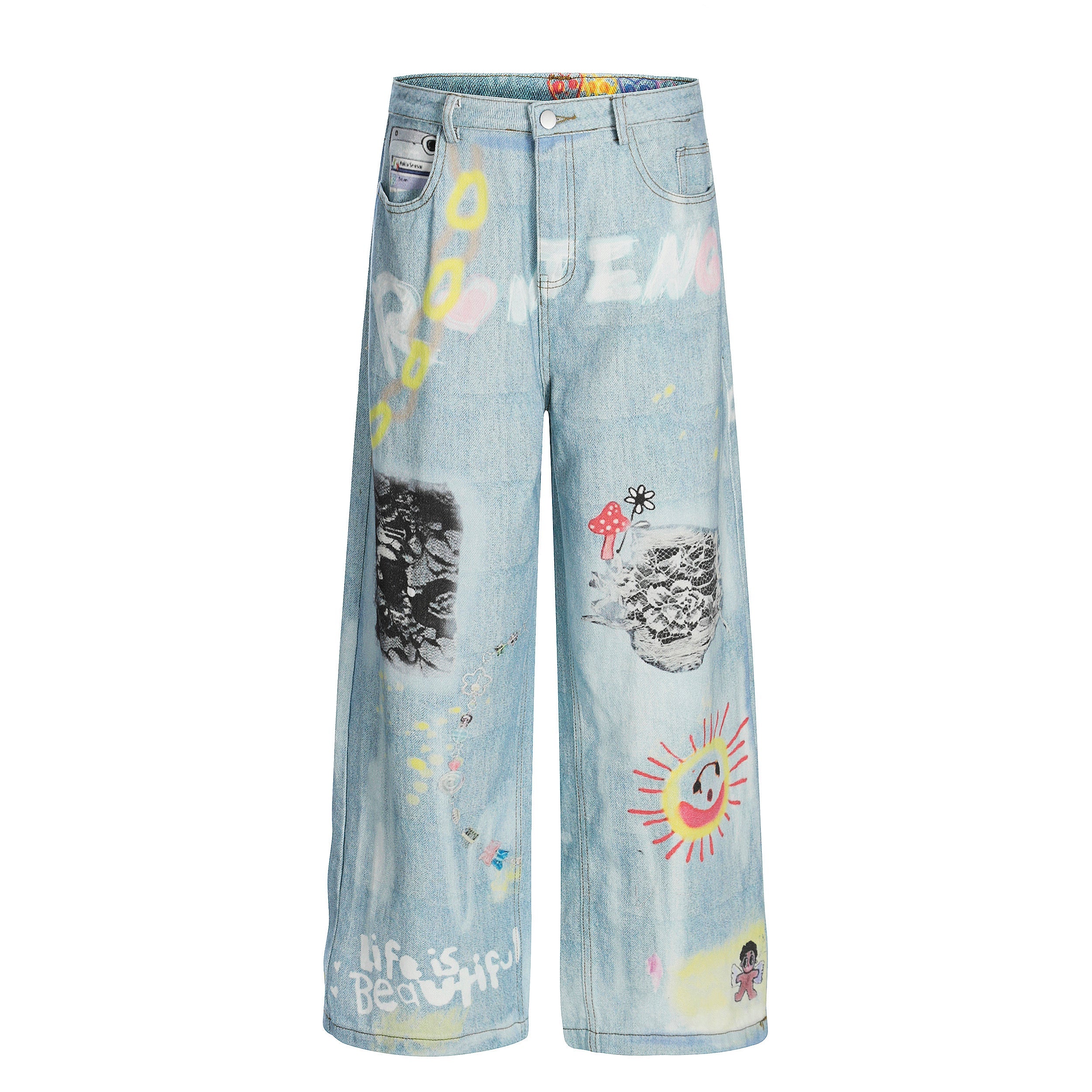 Omirad Life Is Beautiful Graffiti Wide-Leg Jeans