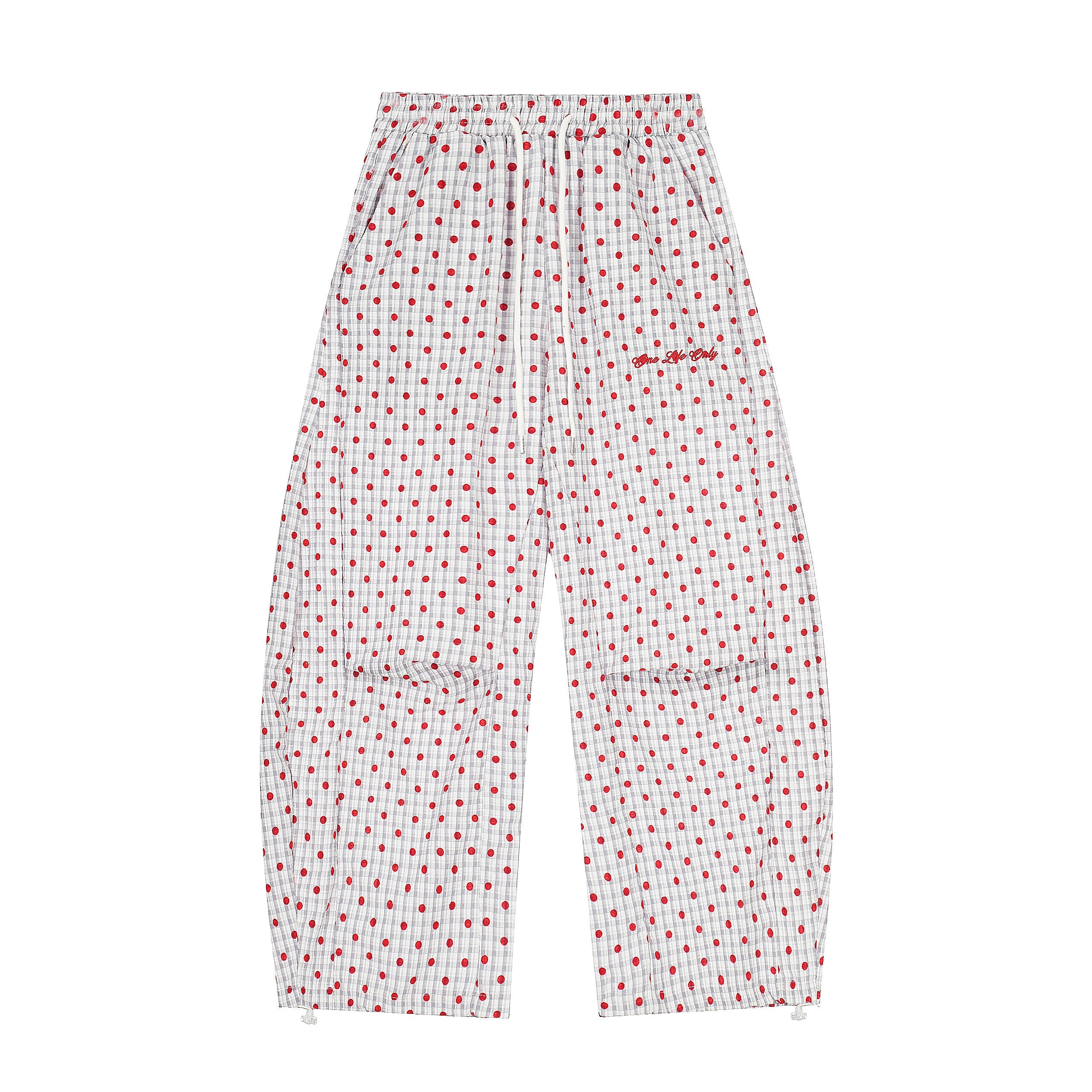 Omirad Polka Dot Wide-Leg Pants | Red Dot Grid Print