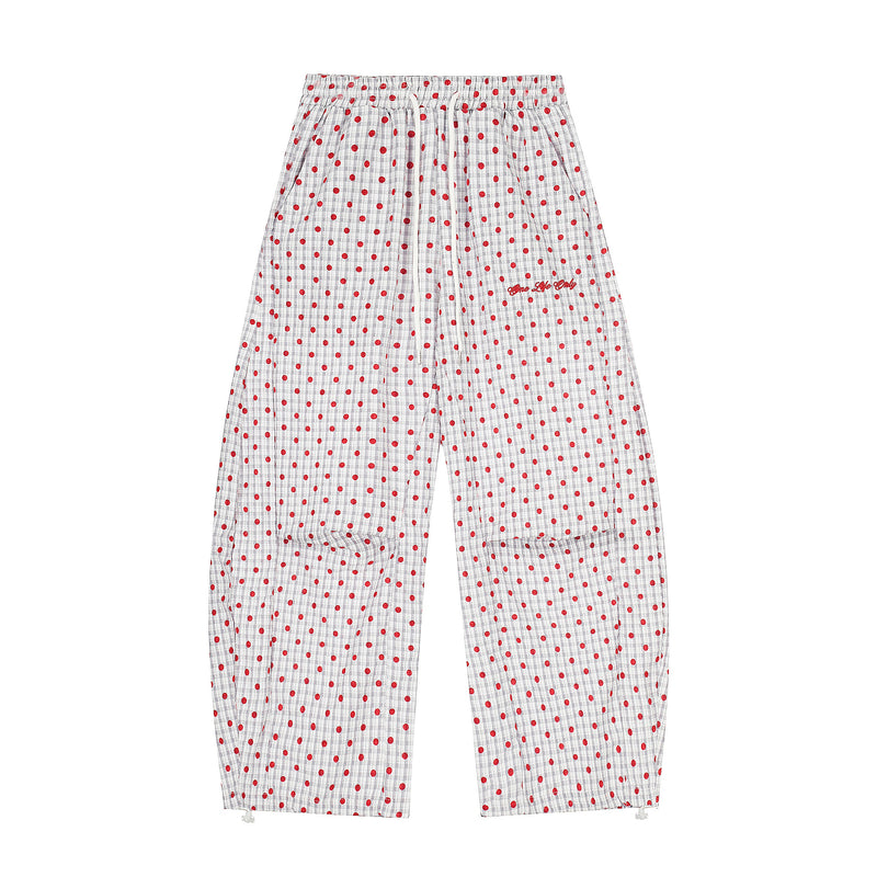 Omirad Polka Dot Wide-Leg Pants | Red Dot Grid Print