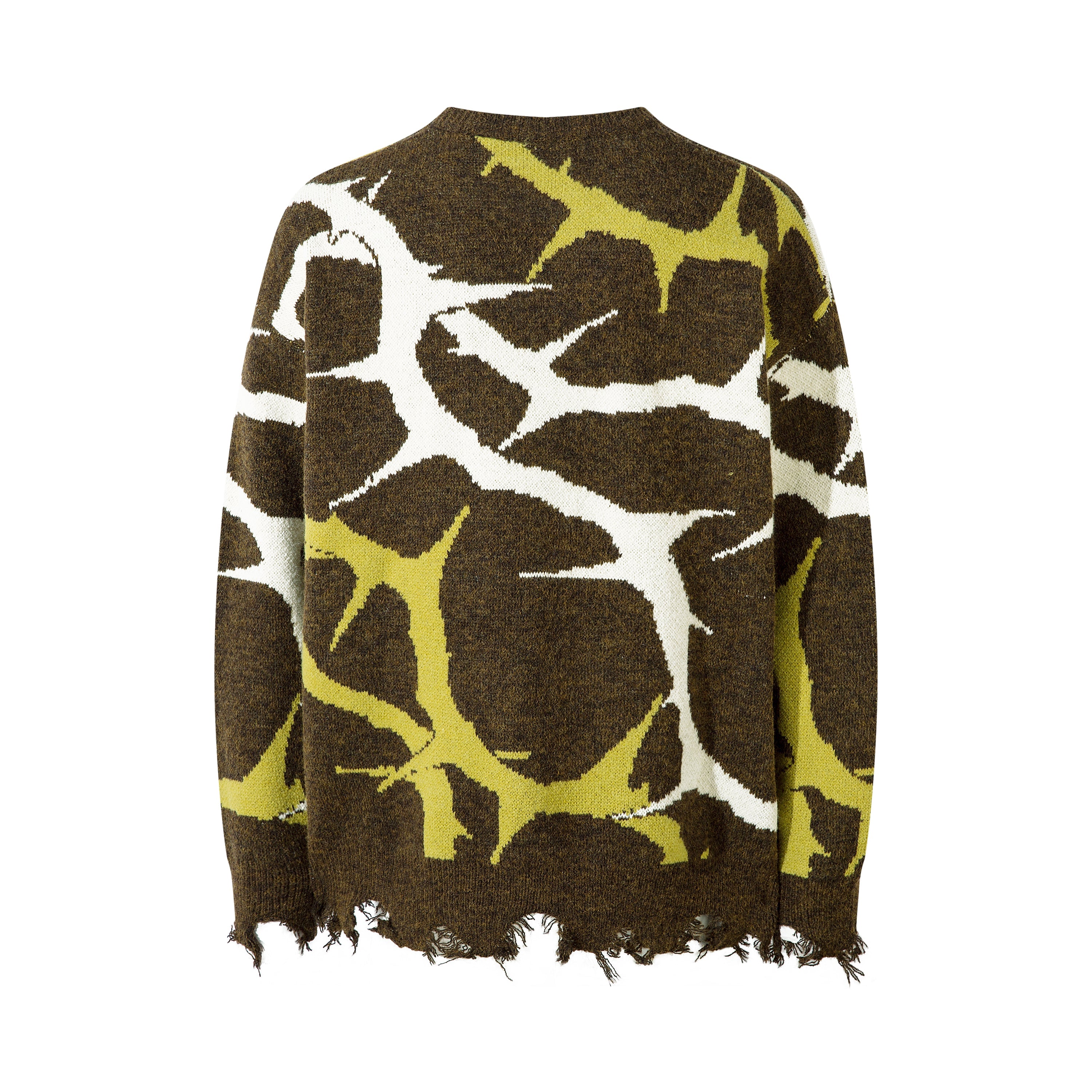 Abstract Camo Distressed Knit Sweater | Oversized Crew Neck