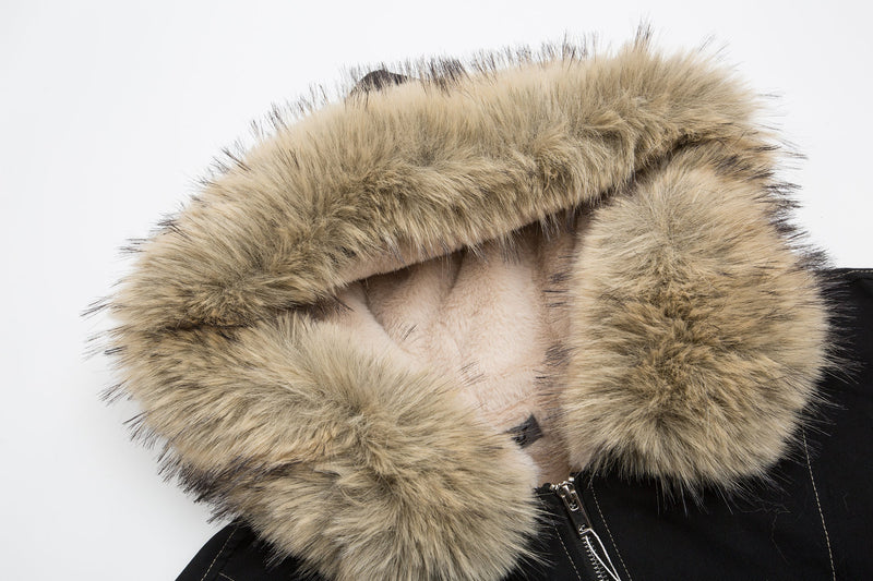 Faux-Fur Hooded Oversized Bomber Jacket | 100% Cotton