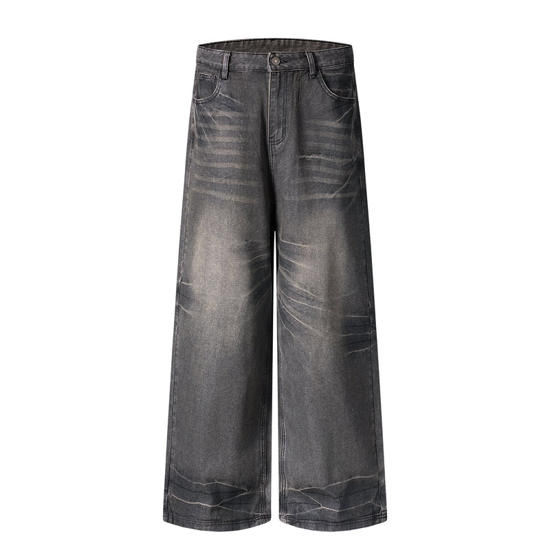 Omirad Full-Whisker Washed Wide-Leg Denim Pants