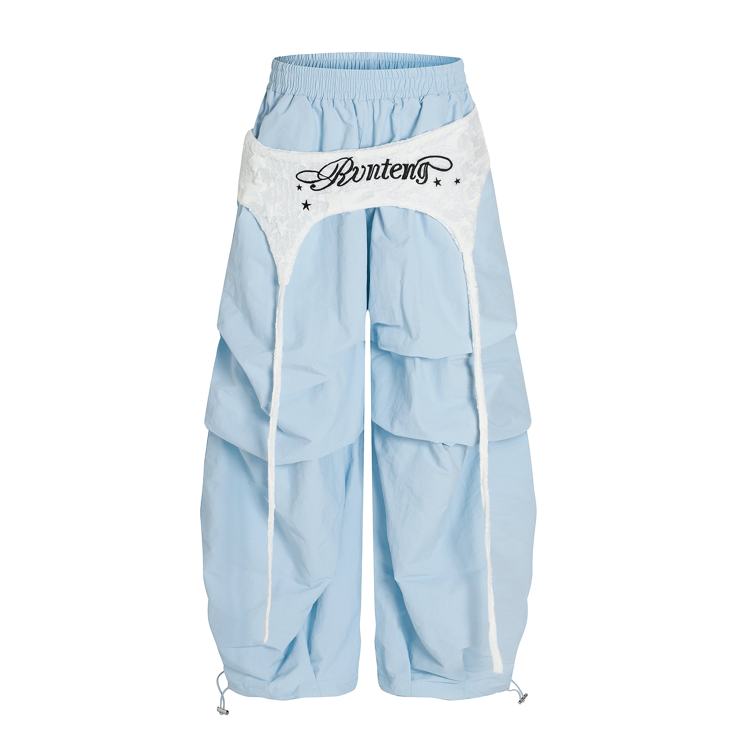 Layered Ruched Panel Wide-Leg Nylon Pants | Streetwear