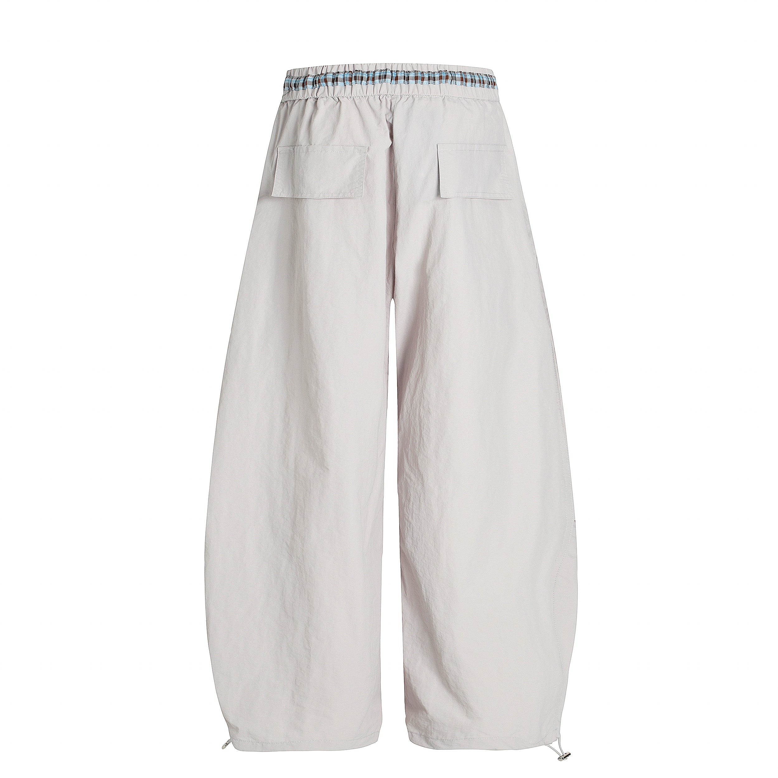 Nylon Plaid-Trim Stacked Pants | Wide-Leg Streetwear