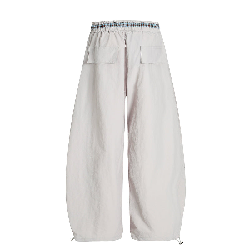Nylon Plaid-Trim Stacked Pants | Wide-Leg Streetwear