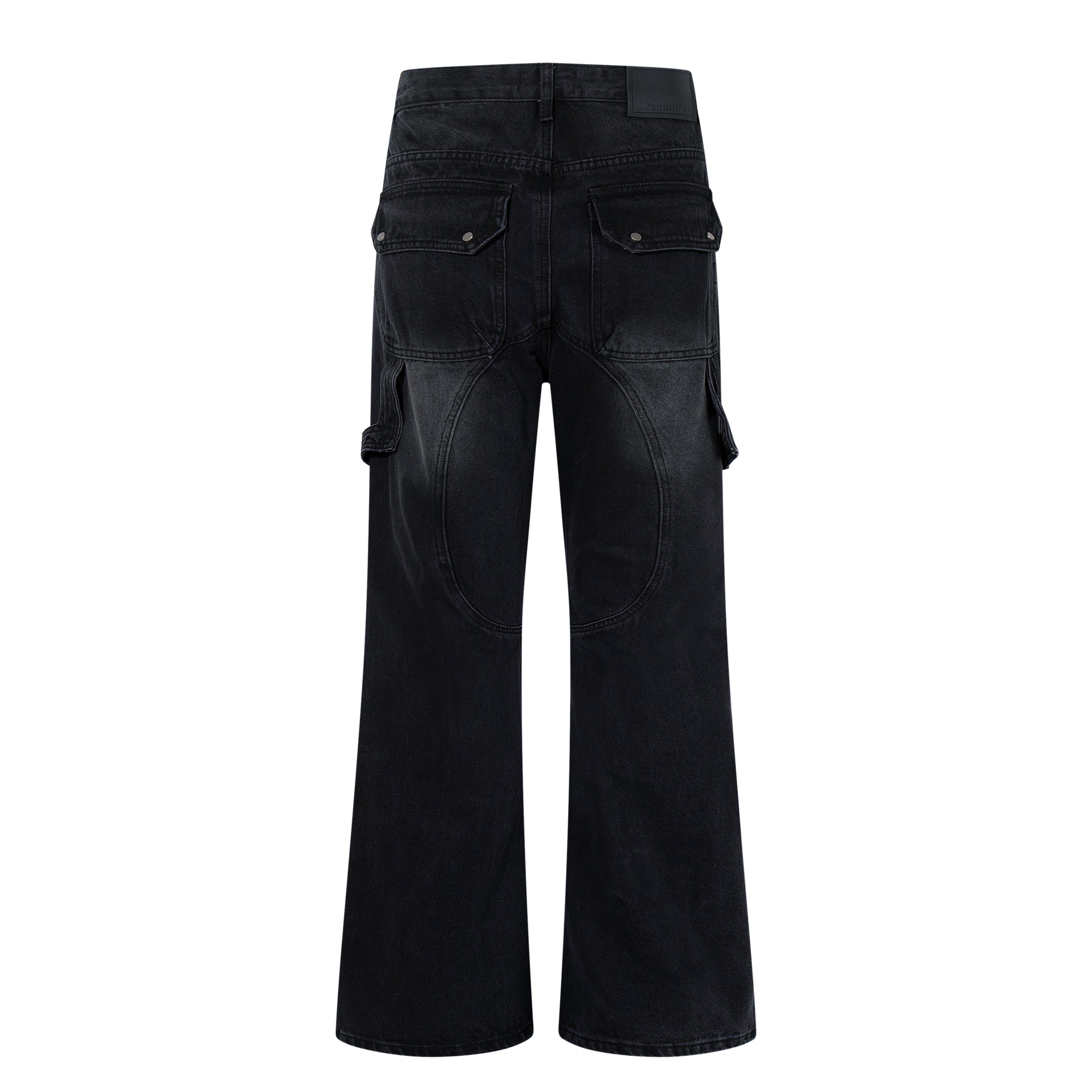 Omirad Shredded Ribbed Black Wide-Leg Cargo Jeans