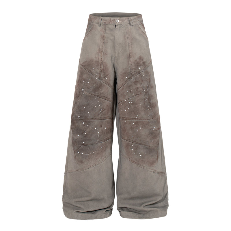 Omirad Distressed Panel Wide-Leg Pants | Paint Splatter