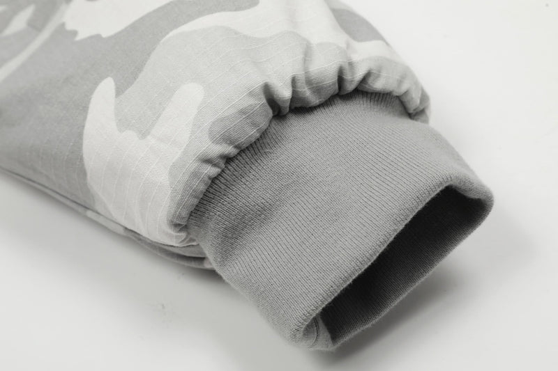 White Camo Faux Fur Hooded Padded Bomber Jacket