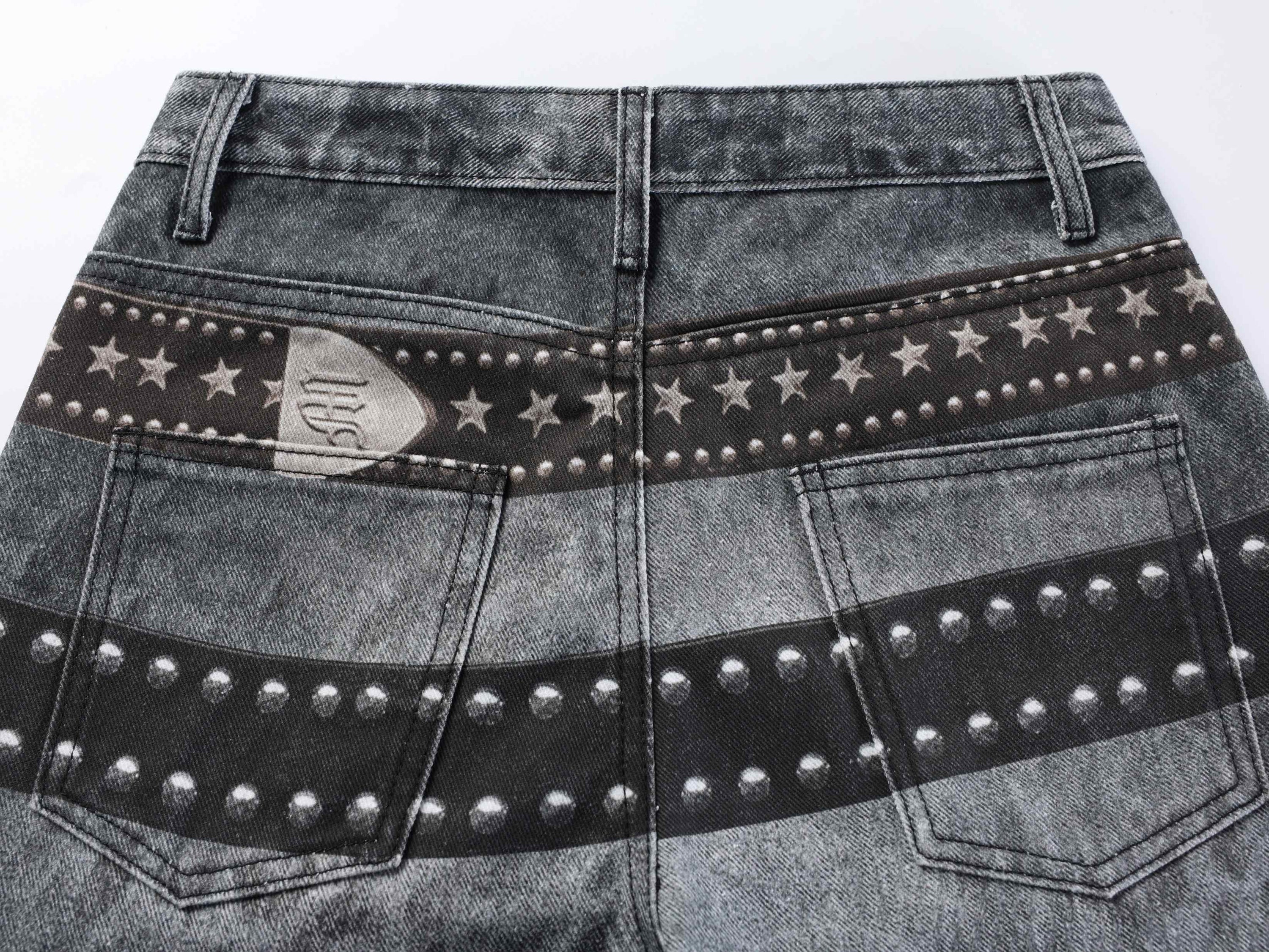 Omirad Washed Studded Wide-Leg Jeans | Butterfly Graphic