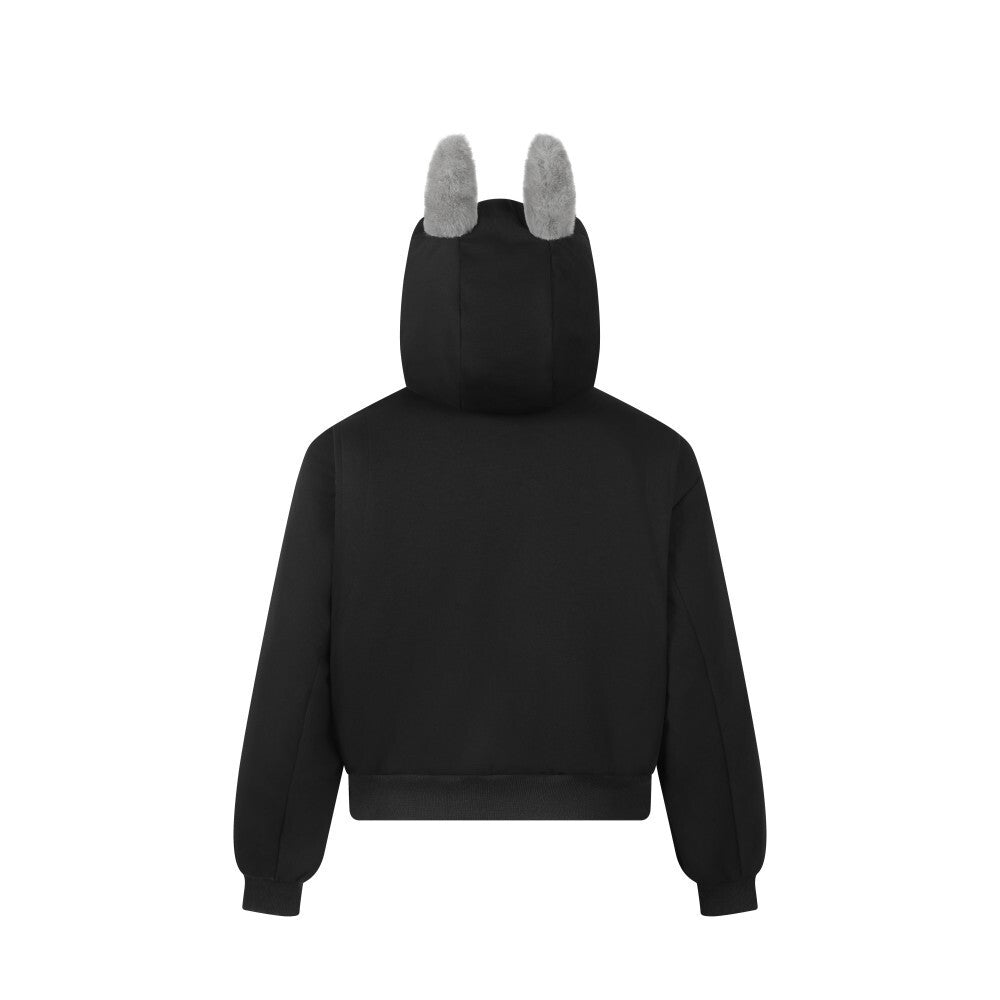 Bunny Ear Sherpa Lined Zip-Up Hoodie Jacket | Omirad