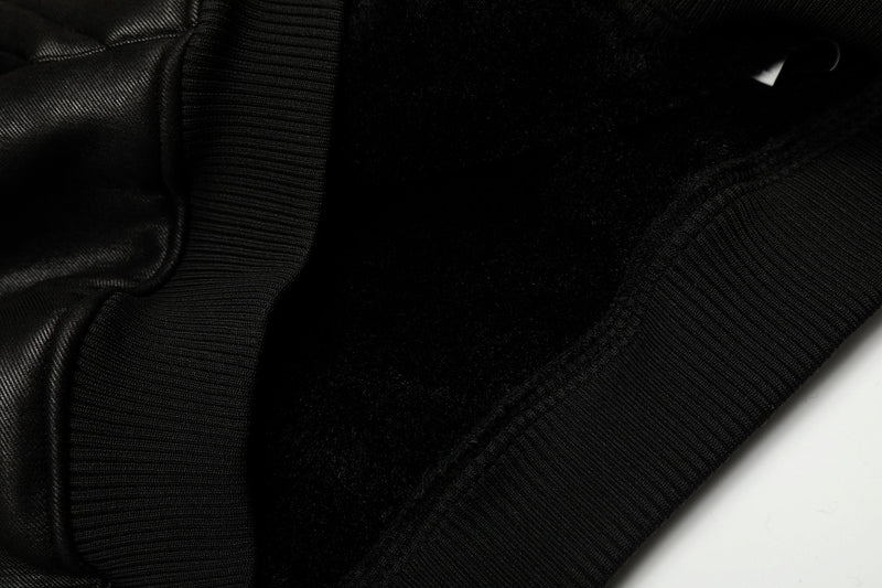 Omirad Badge PU Leather Hooded Varsity Jacket