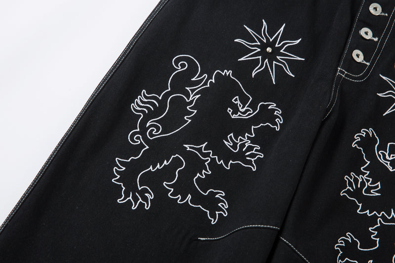 Heraldic Embroidered Wide-Leg Jeans | Lion & Star Denim