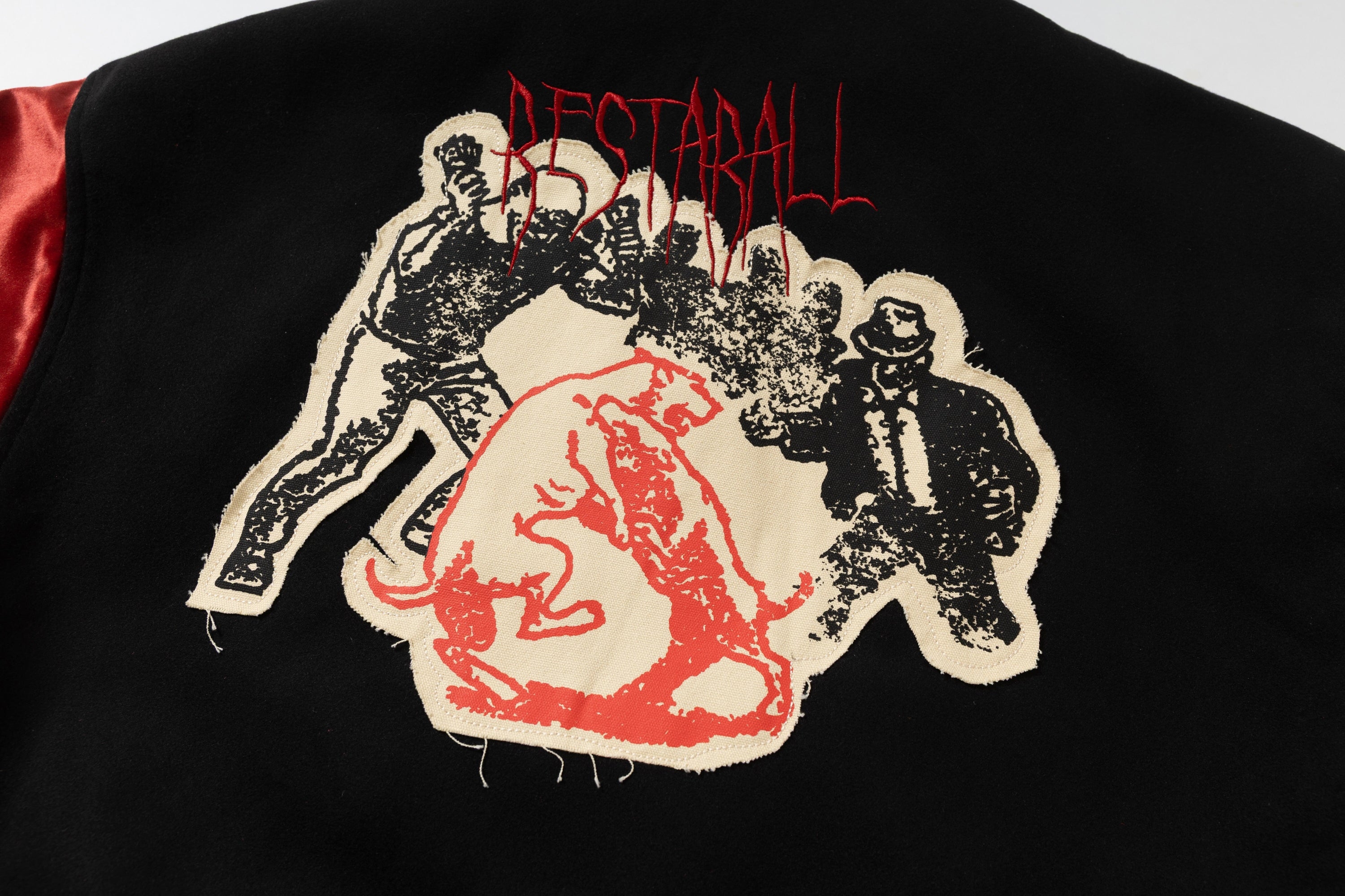 Retro Punk Varsity Jacket | Black & Red Graphic Bomber