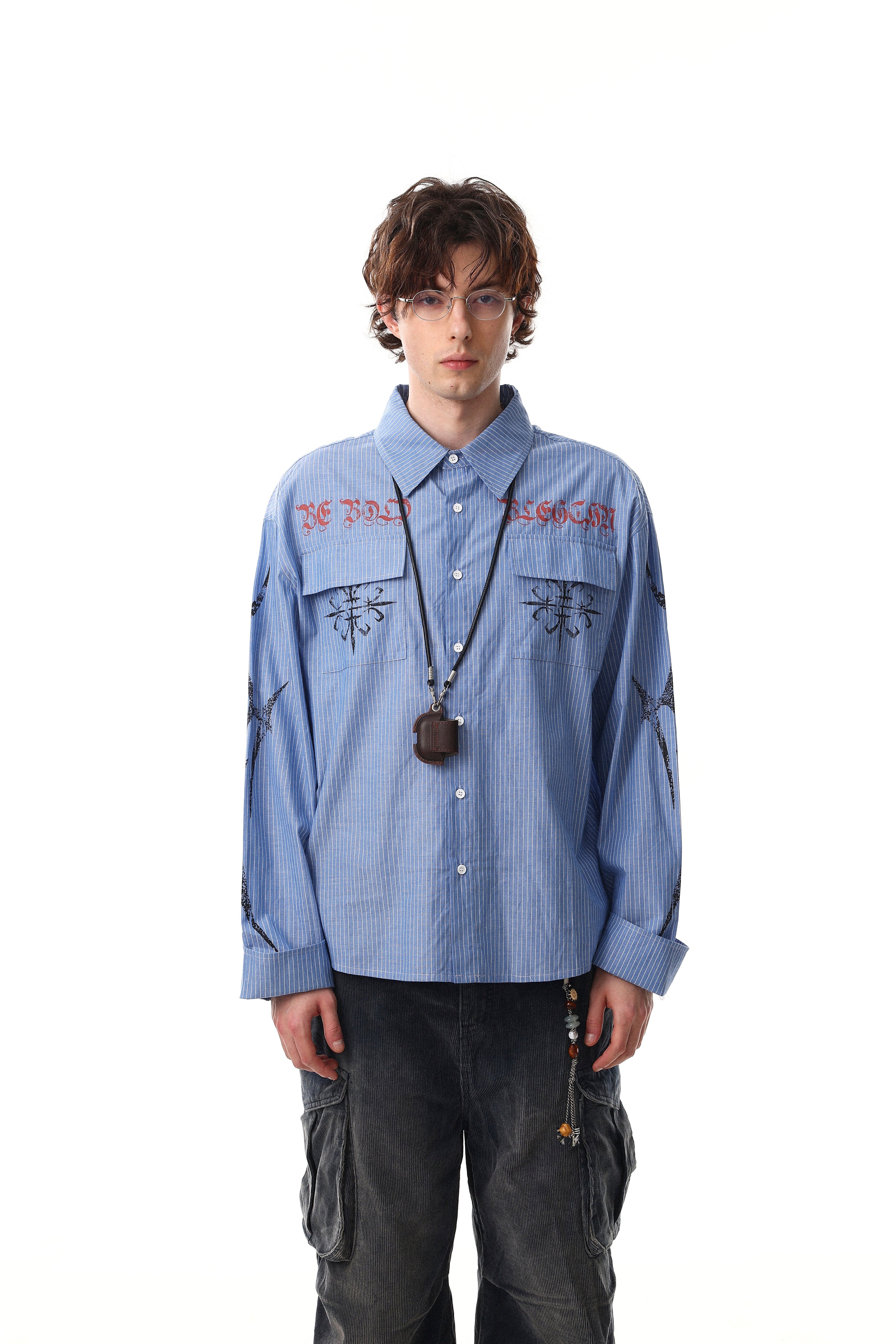 Omirad Striped Graphic Button-Up Shirt | Street Style