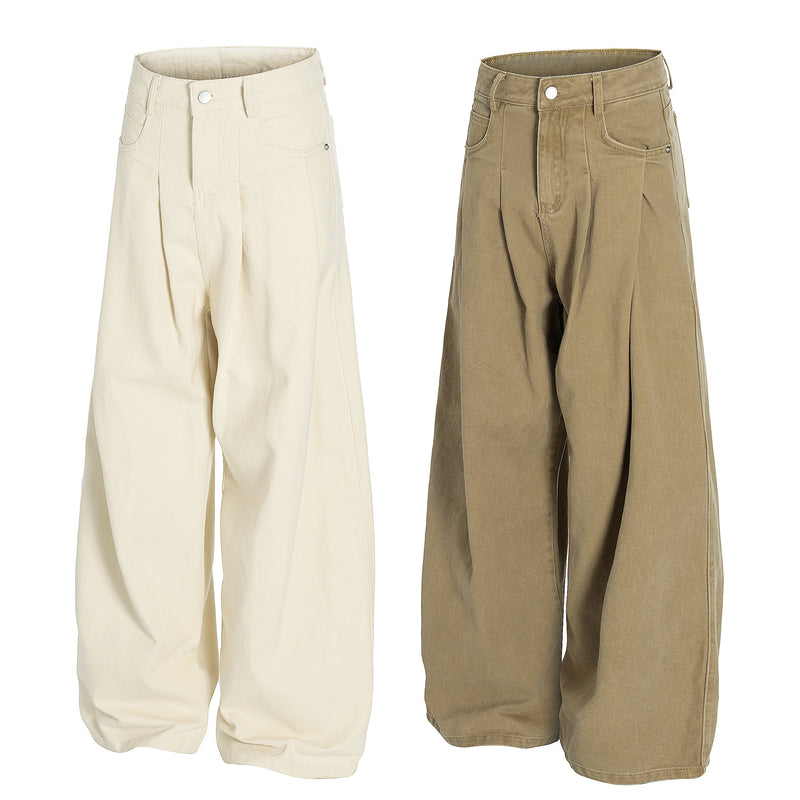 Wide-Leg Pleated Canvas Pants | Oversized Streetwear Trousers