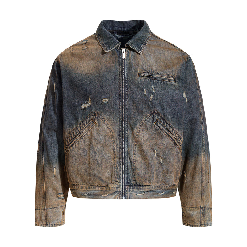 Omirad Vintage Distressed Denim Jacket | Washed Cropped Fit