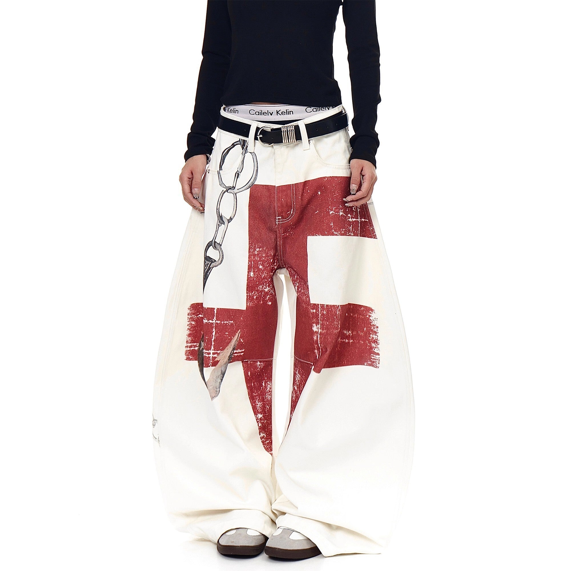Omirad Chain Print Cross Barrel Jeans | Avant-Garde Streetwear