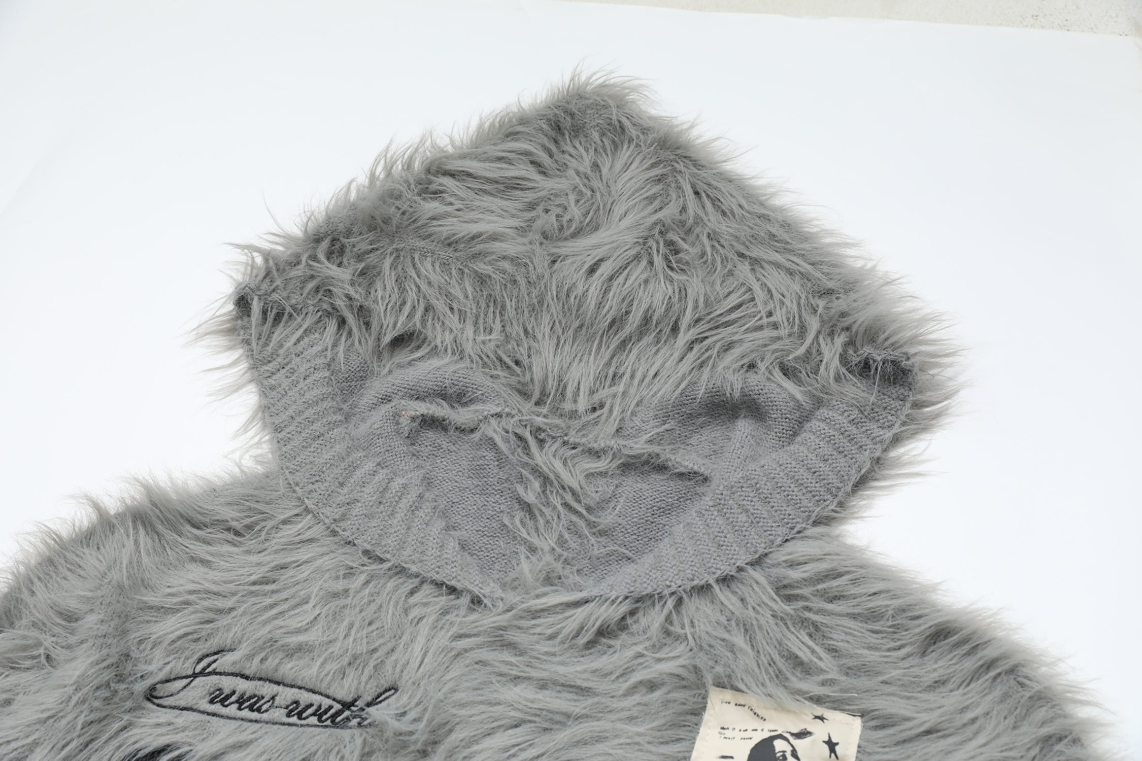 Omirad Fuzzy Patch Knit Hoodie Sweater | Shaggy Grunge Pullover