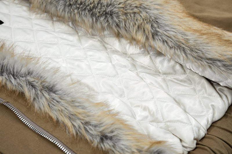 Fur-Lined Cropped Bomber Jacket | High-Neck Cotton Utility