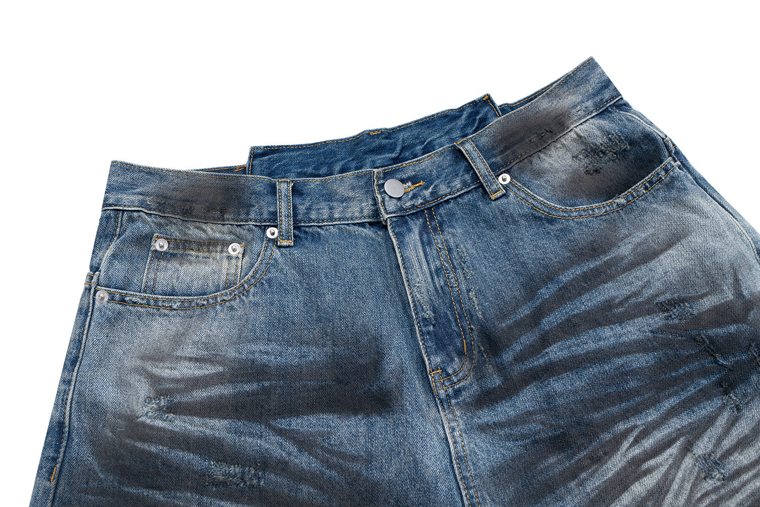 Omirad Distressed Fade Wide-Leg Denim Shorts | Streetwear