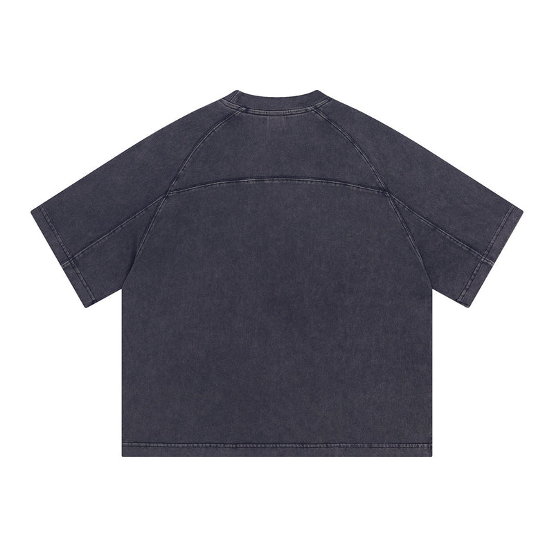Vintage washed dark gray oversized cotton T-shirt with raglan sleeves and relaxed streetwear fit