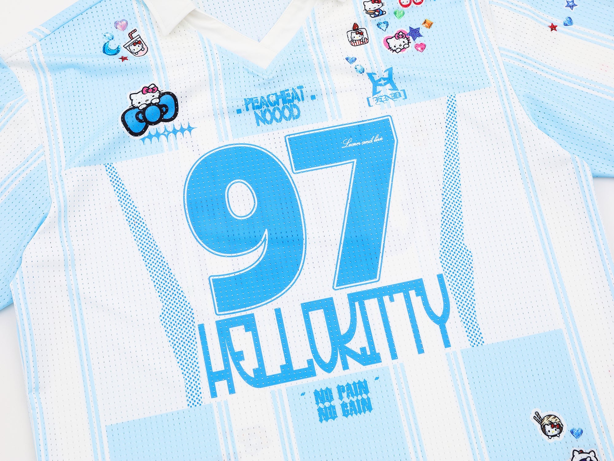 Hello Kitty Varsity Mesh Jersey | Striped Athletic Street Top