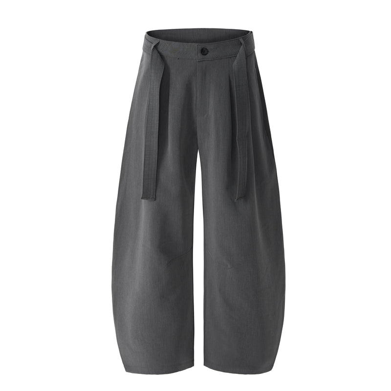 Structured Belted Barrel-Leg Pleated Pants | Omirad
