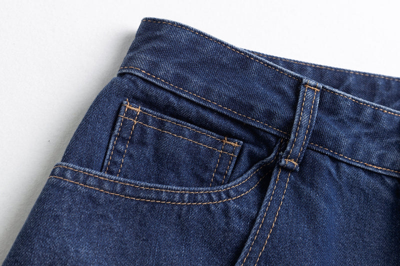 Omirad Embroidered Wide-Leg Cotton Denim Pants | Deep Blue