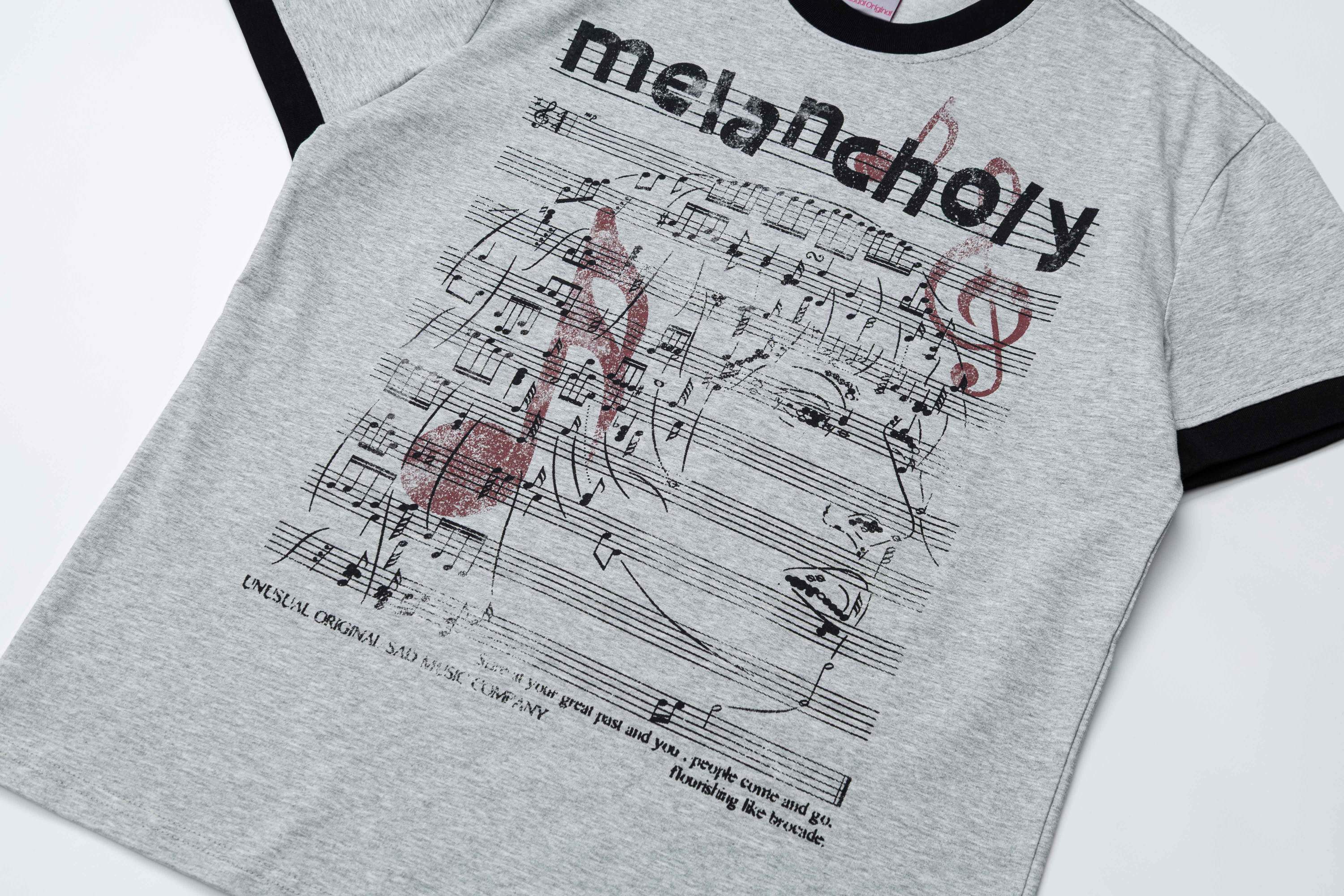Melancholy Music Sheet Graphic Ringer T-Shirt | Vintage Streetwear