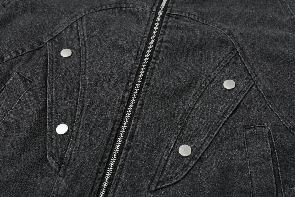 Quilted Denim Sherpa Collar Bomber Jacket | Streetwear