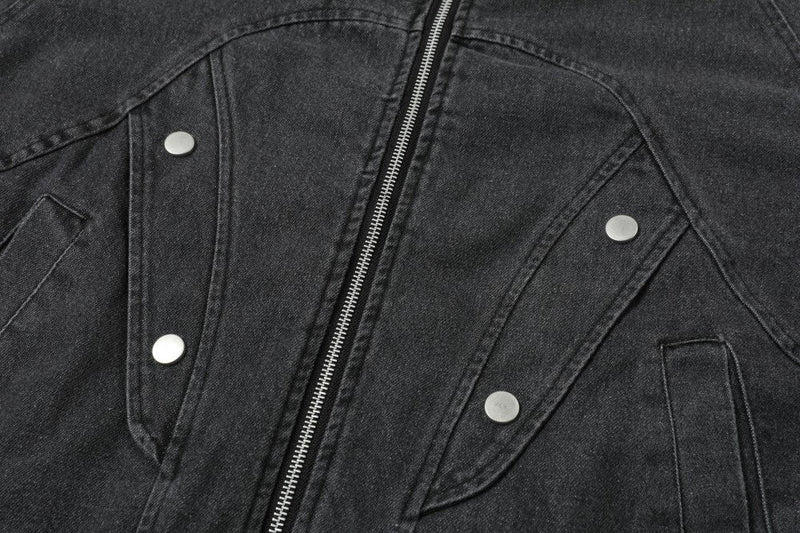 Quilted Denim Sherpa Collar Bomber Jacket | Streetwear