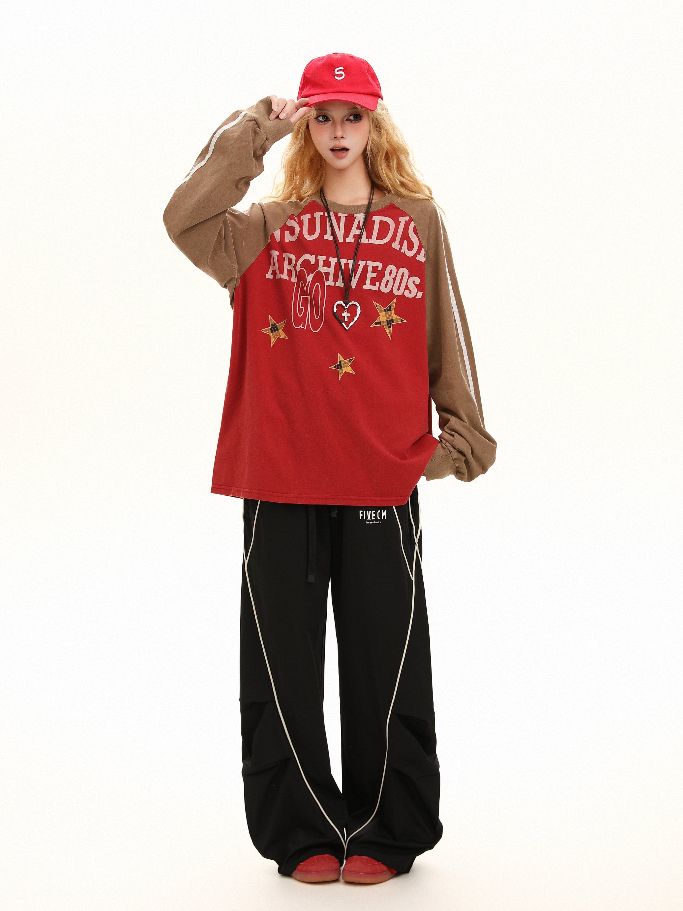 Retro Archive Raglan Long Sleeve Tee | Vintage Star Print