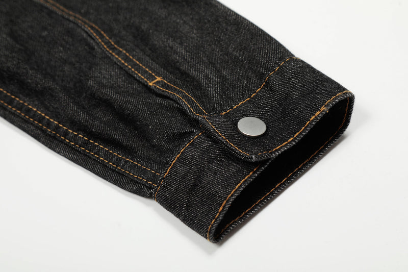 Omirad Raw Black Cropped Denim Jacket | Contrast Stitch