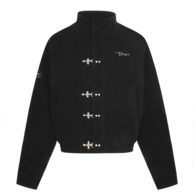 Omirad Embroidered Suede Metal Clasp Bomber Jacket