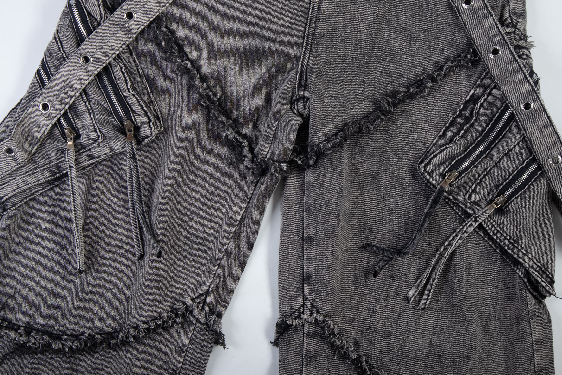 Omirad Deconstructed Strap Cargo Jeans | Washed Black Denim