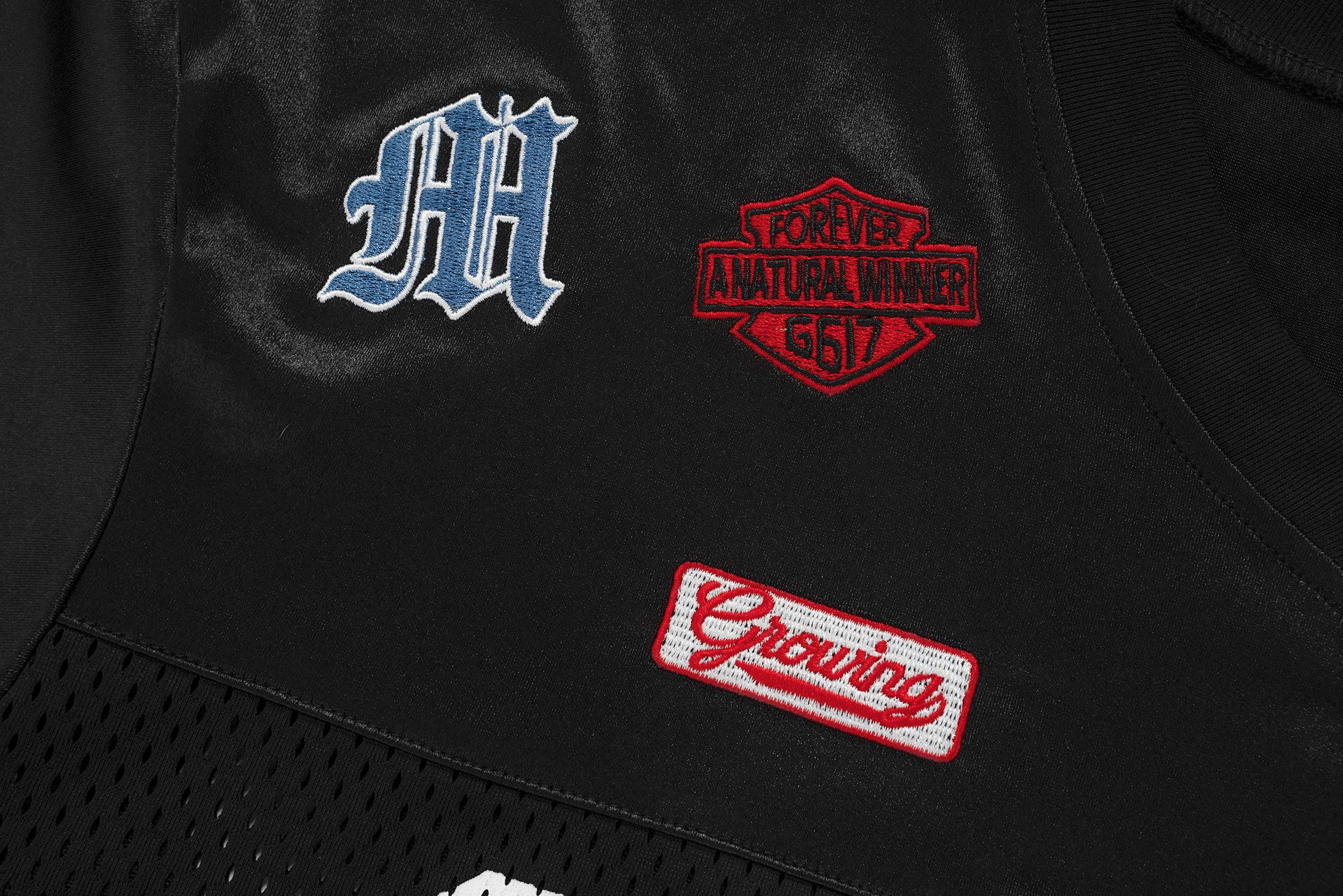 Patchwork Mesh Football Jersey Tee | Streetwear Graphic Top