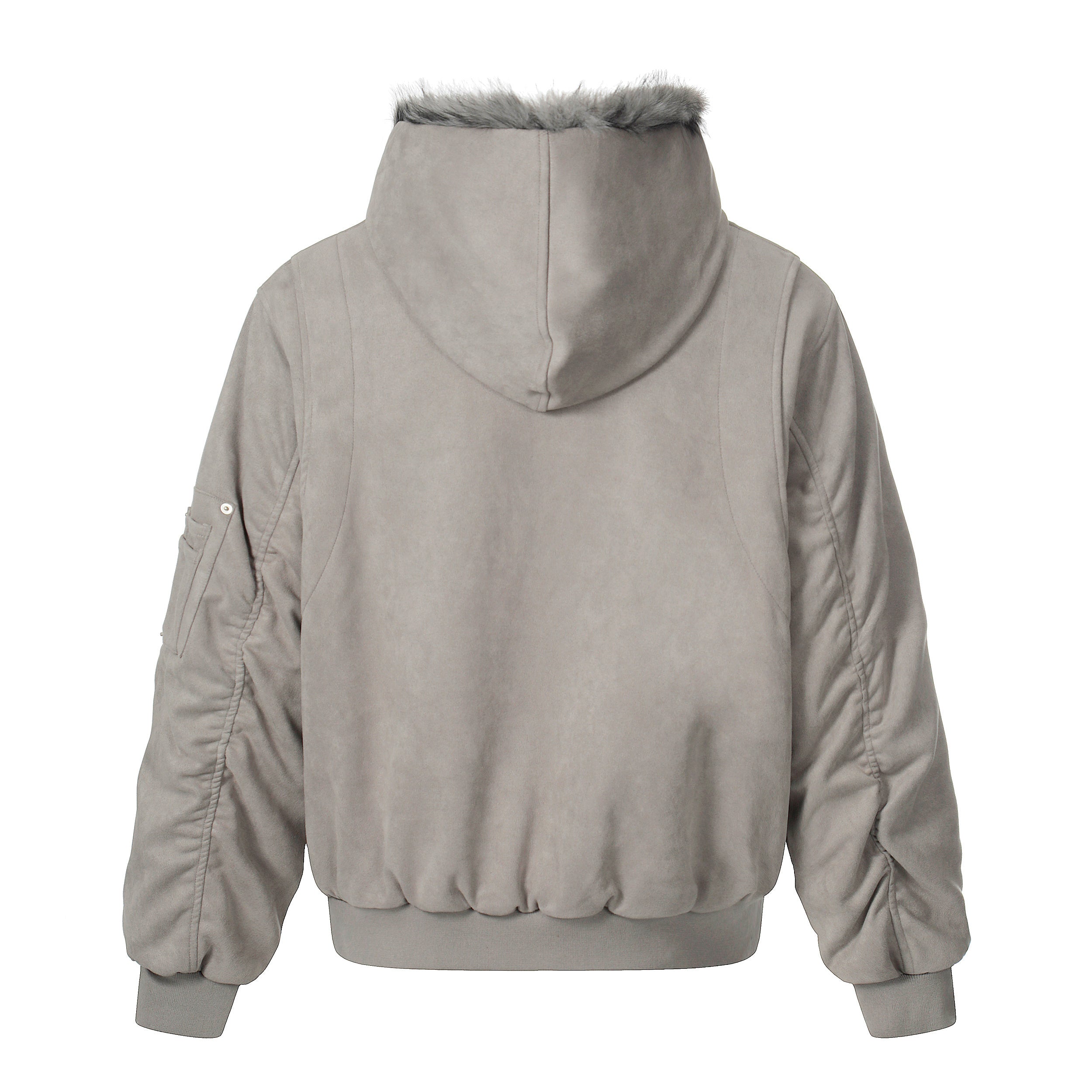 Reversible Faux Fur & Suede Hooded Bomber Jacket
