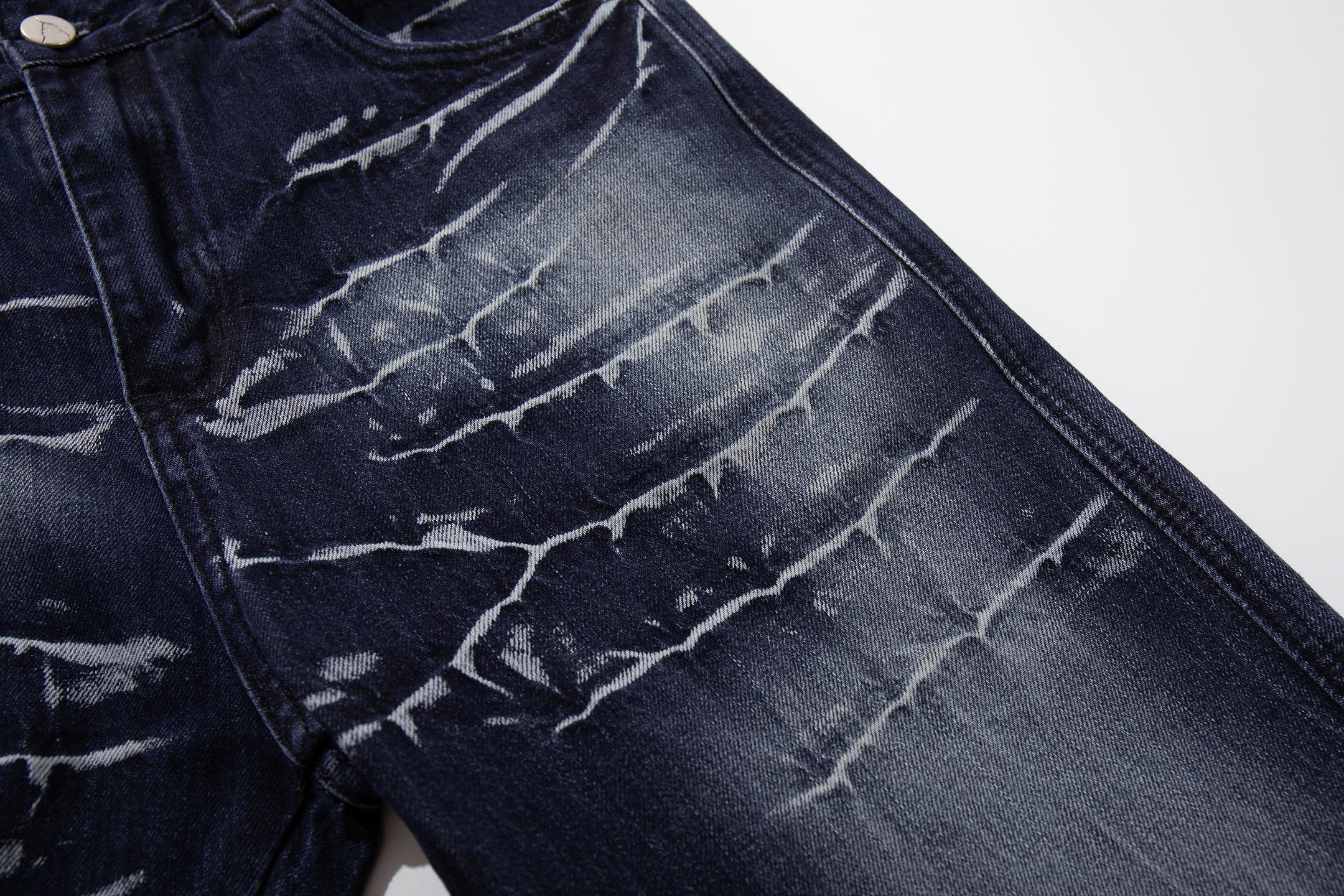 Omirad Cracked-Wash Wide-Leg Jeans | Deep Indigo Denim