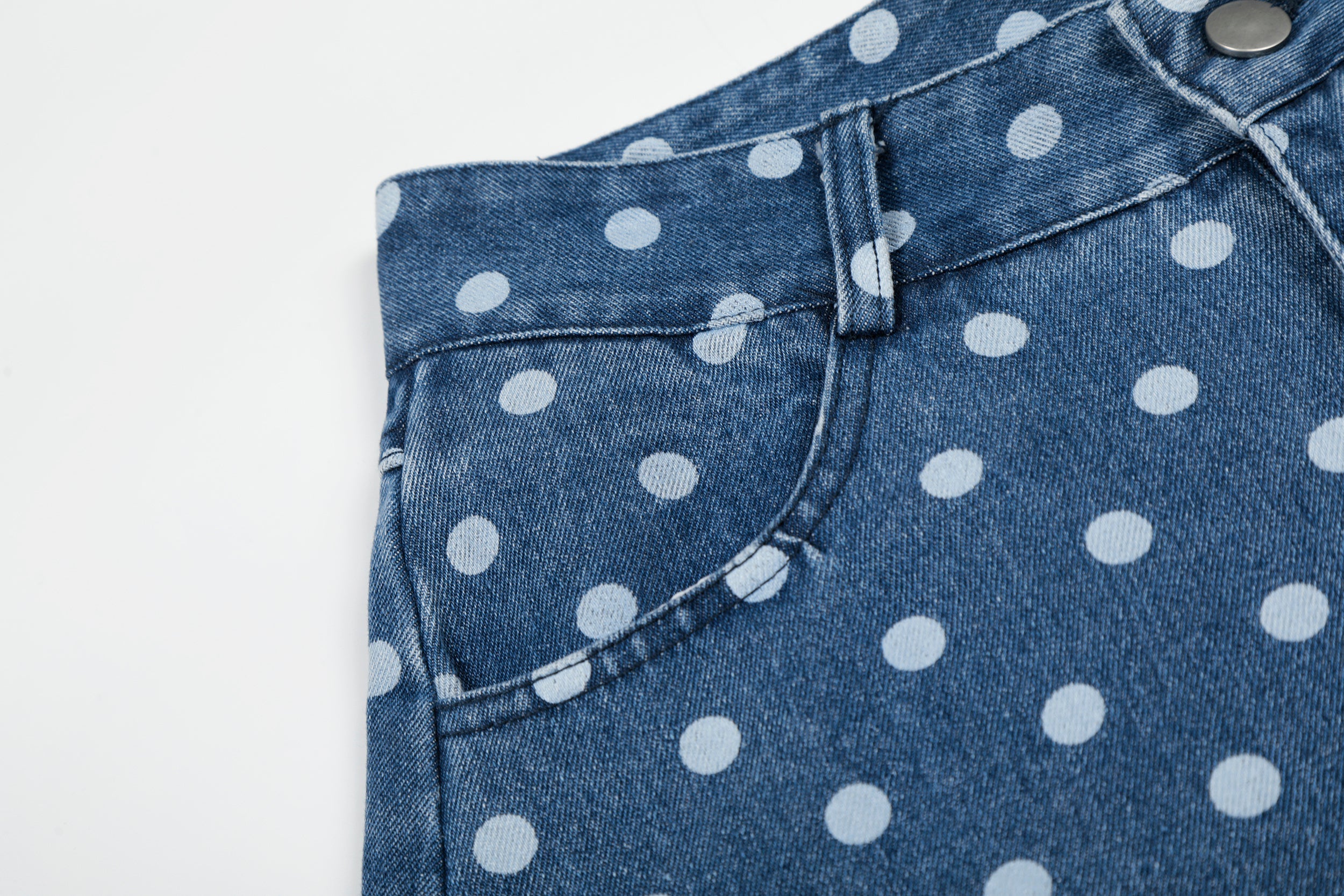 Polka Dot Wide-Leg Washed Denim Jeans | Retro Streetwear