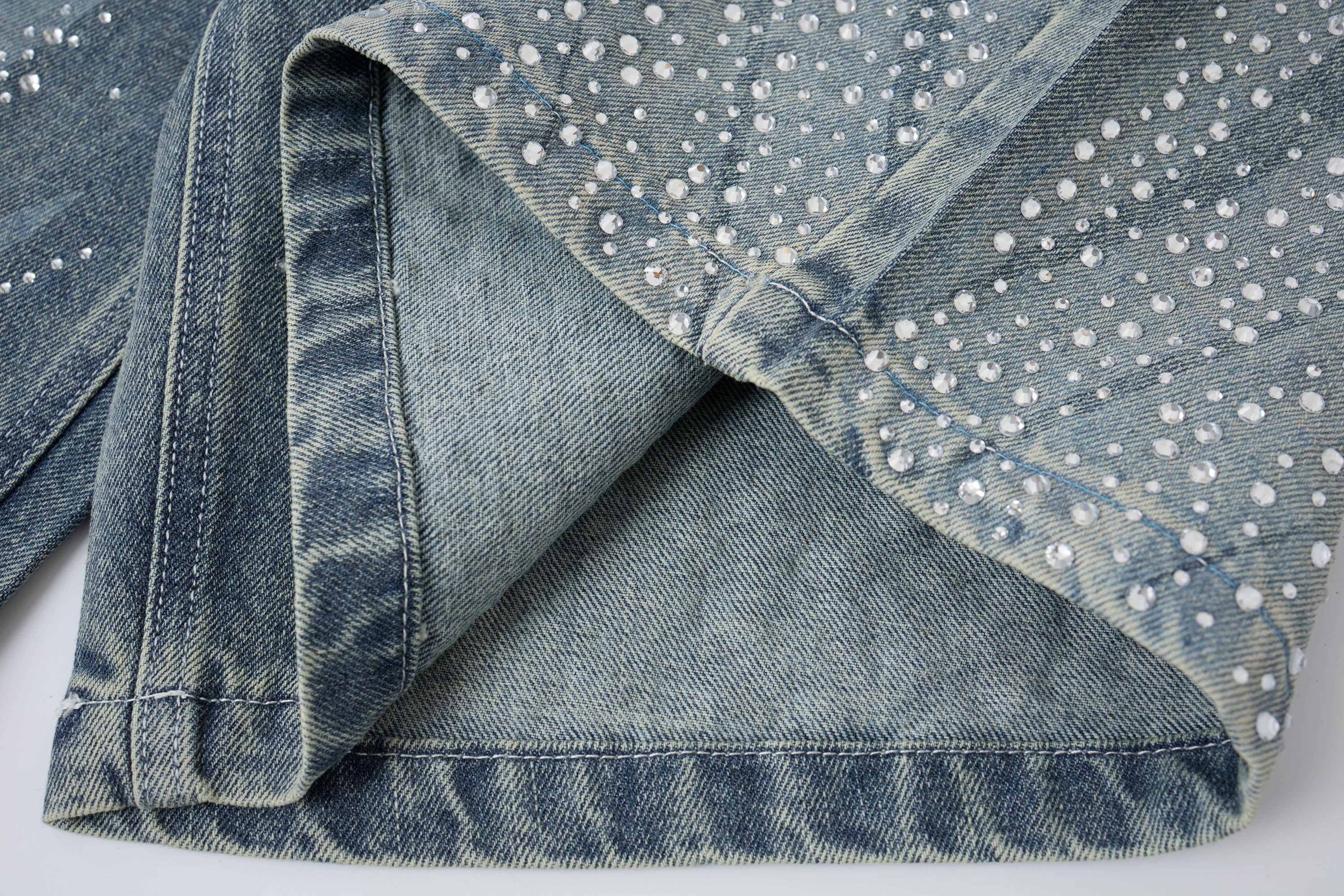 Omirad Rhinestone Denim Shorts | Gradient Wash Loose Fit