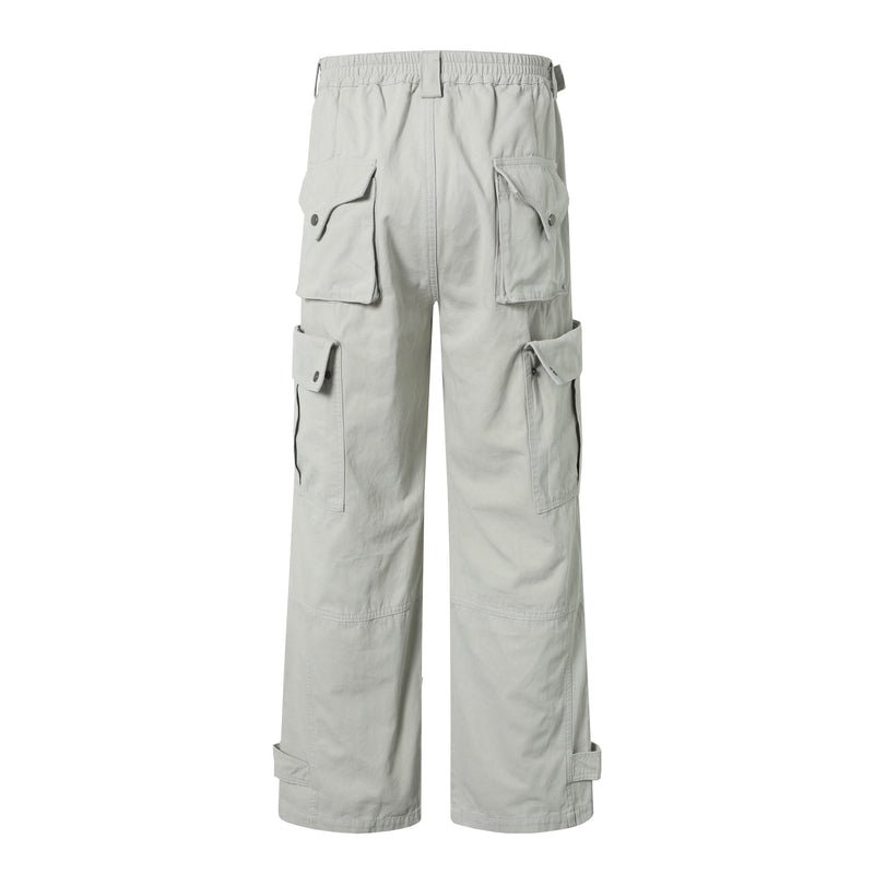 Wide-Leg Multi-Pocket Cargo Pants with Adjustable Hem