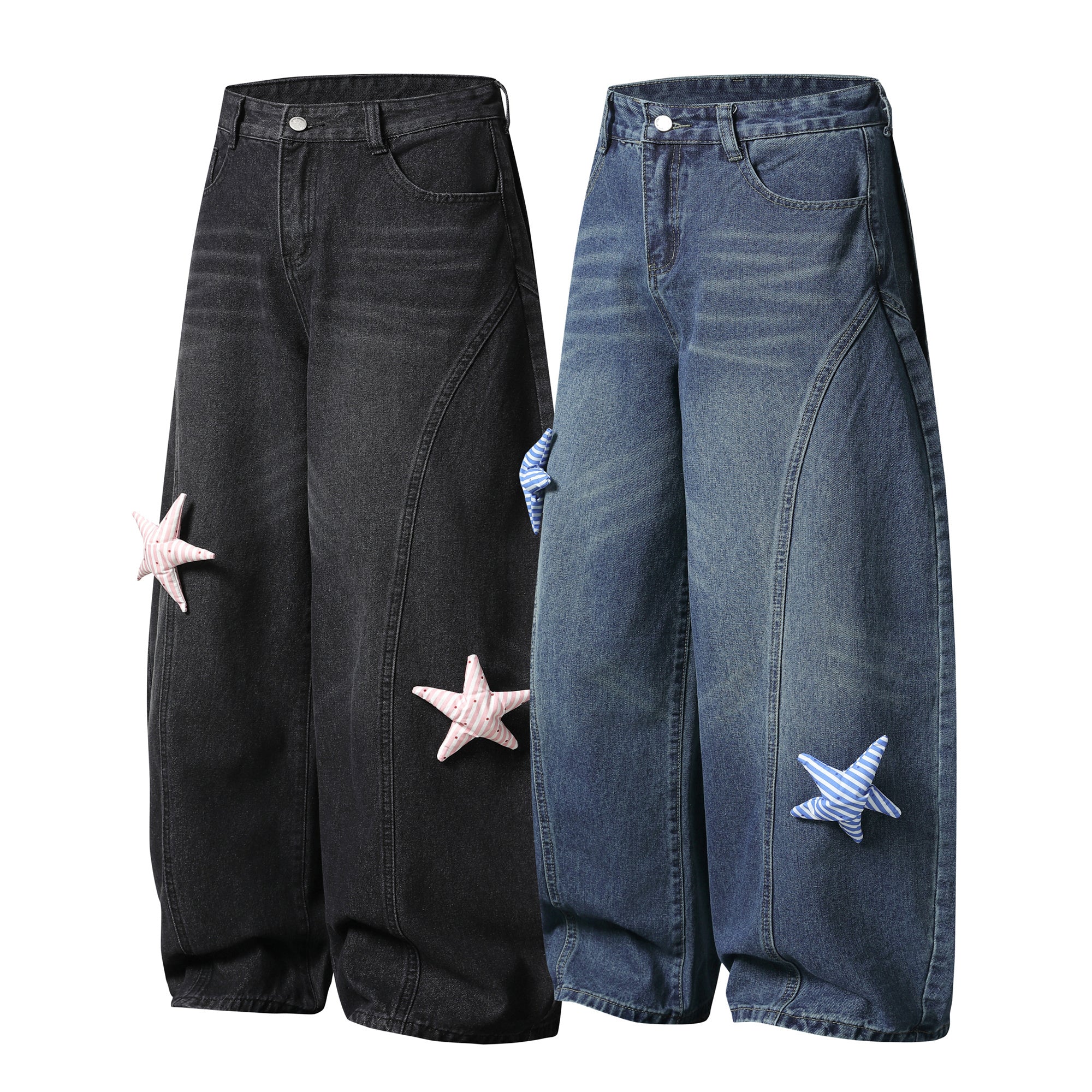 Star Patch Wide-Leg Denim Jeans | Y2K Street Style
