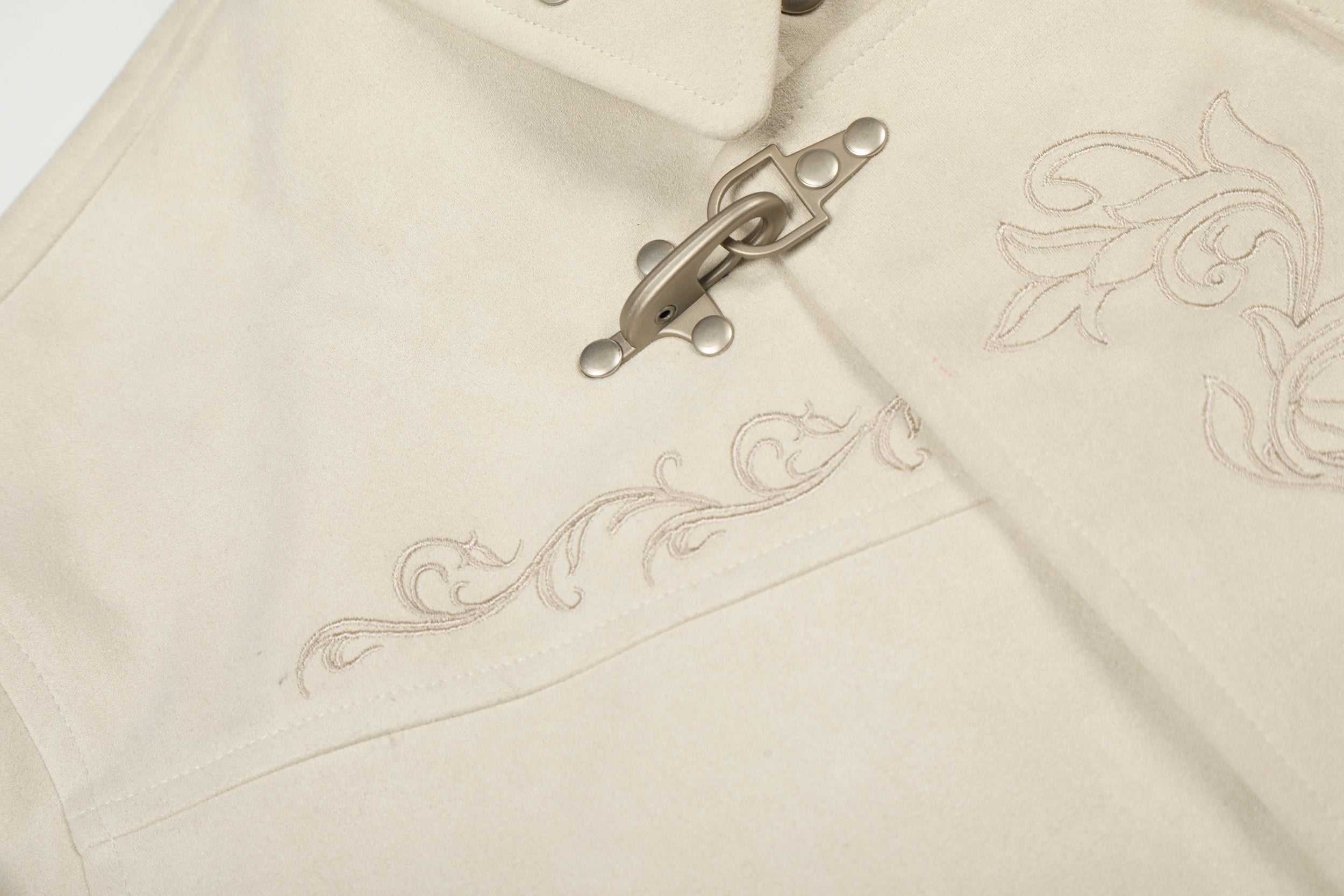 Toggle-Closure Embroidered Stand-Collar Cotton Jacket