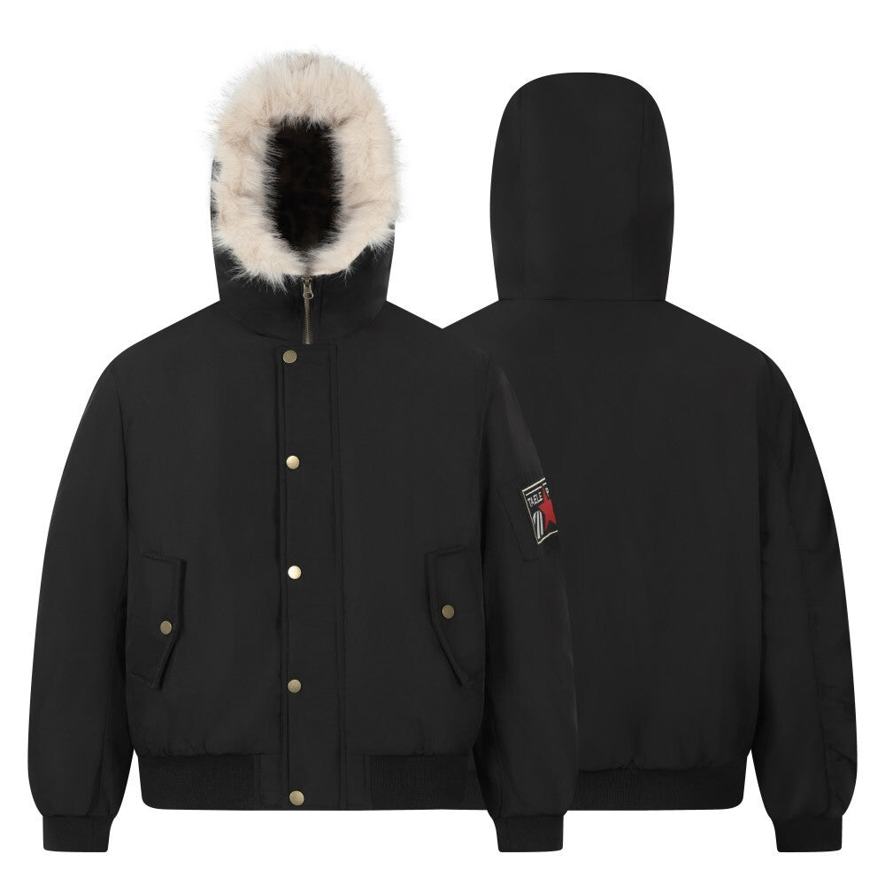 Leopard Fur-Lined Hooded Bomber Jacket | Streetwear